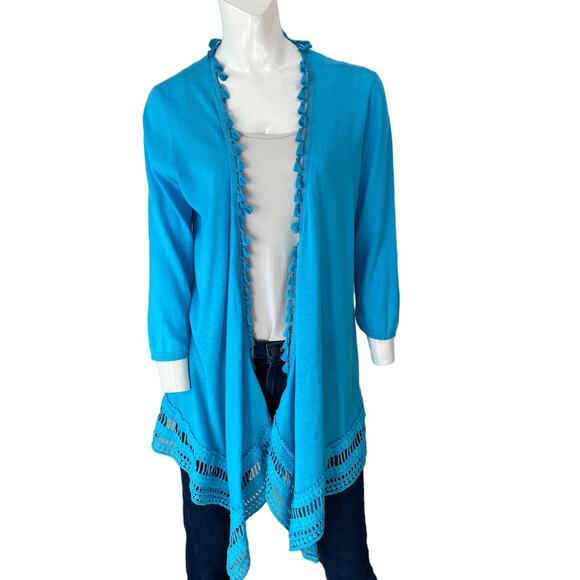 CHICO'S Tasseled Cardigan Sweater Top Size US M Linen Blend Lagenlook Cover up - Picture 1 of 12